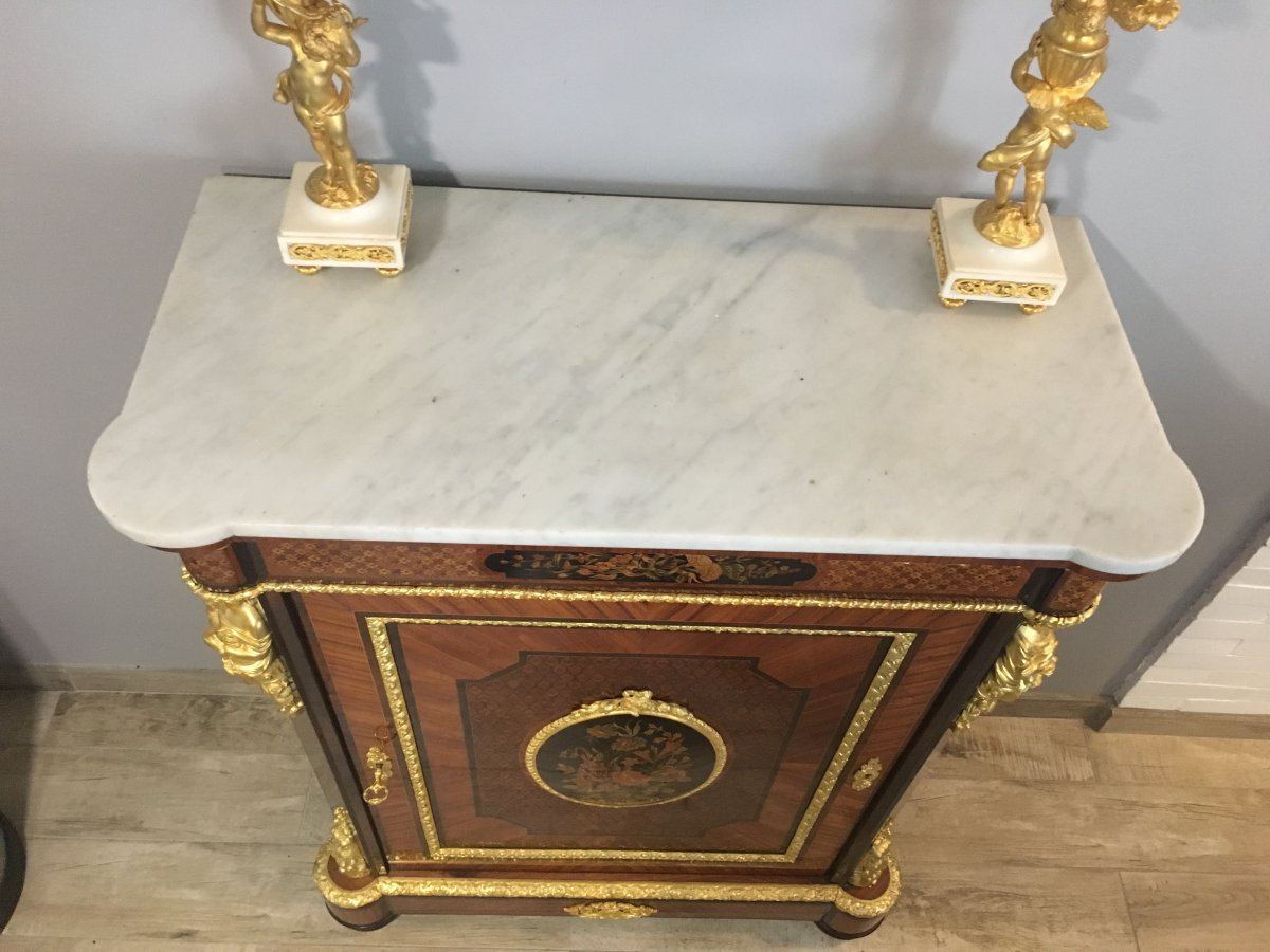 XIXth Gilt Bronze Marquetry Stand Nap Nap III Signed Vedder In Paris-photo-7