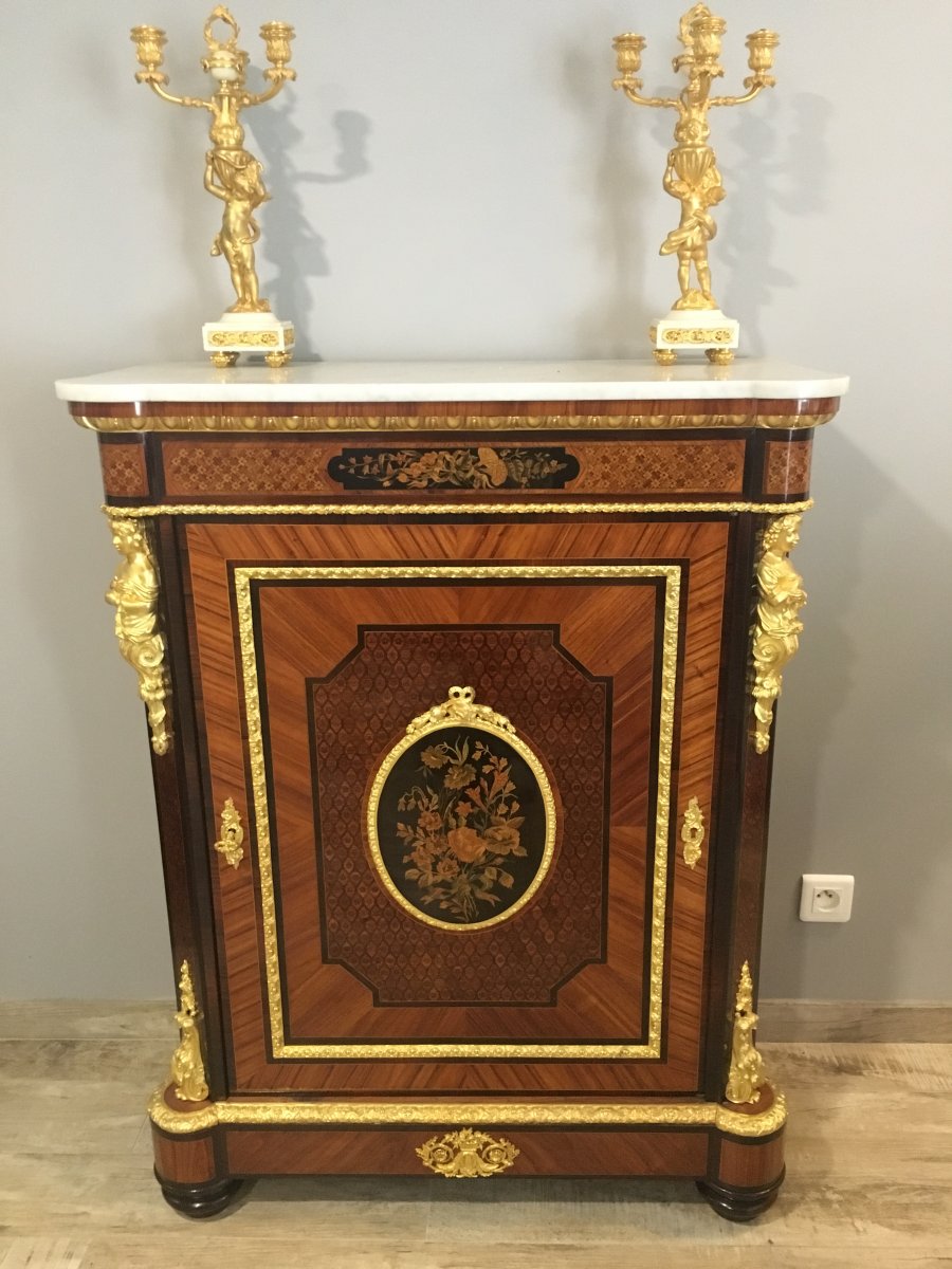 XIXth Gilt Bronze Marquetry Stand Nap Nap III Signed Vedder In Paris