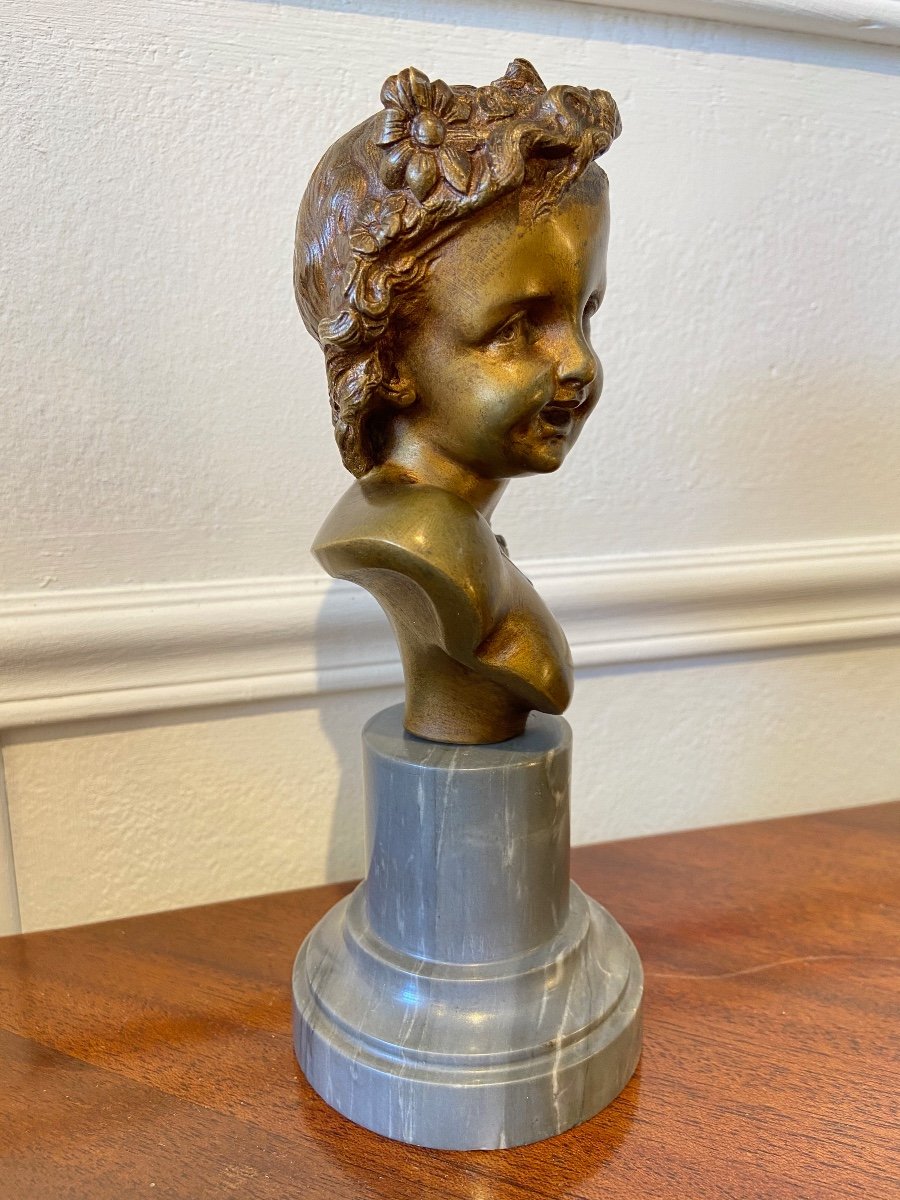 Buste Bronze Signé Clodion Chérubin Putti XIXe-photo-4