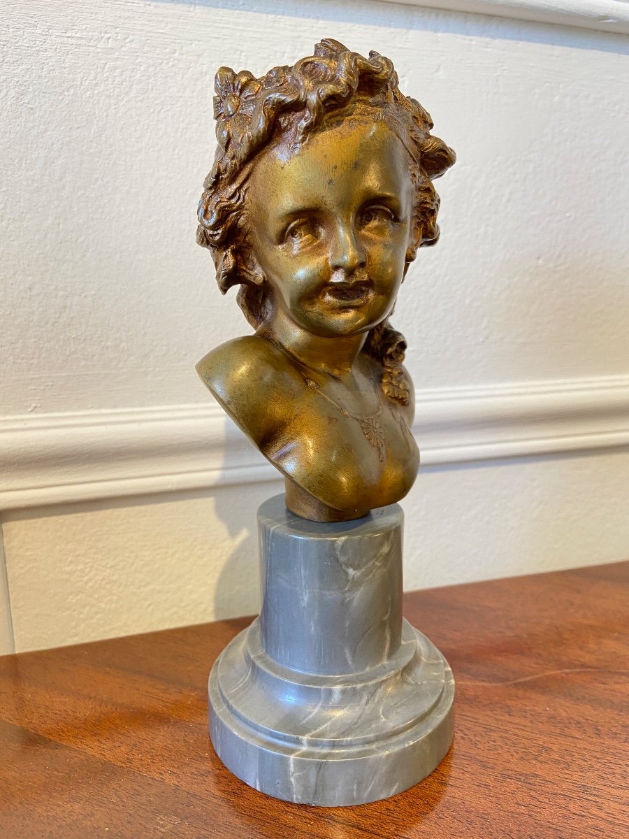 Bronze Bust Signed Clodion Cherub Putti Nineteenth-photo-1