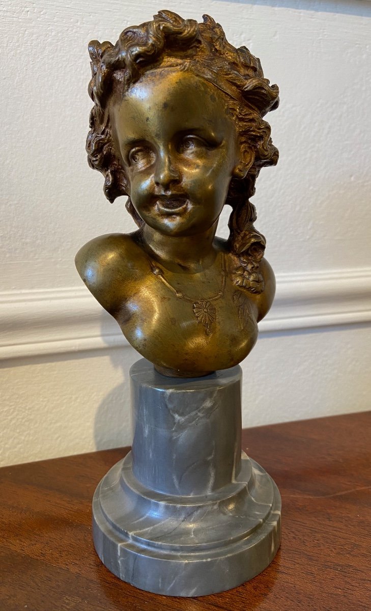 Bronze Bust Signed Clodion Cherub Putti Nineteenth