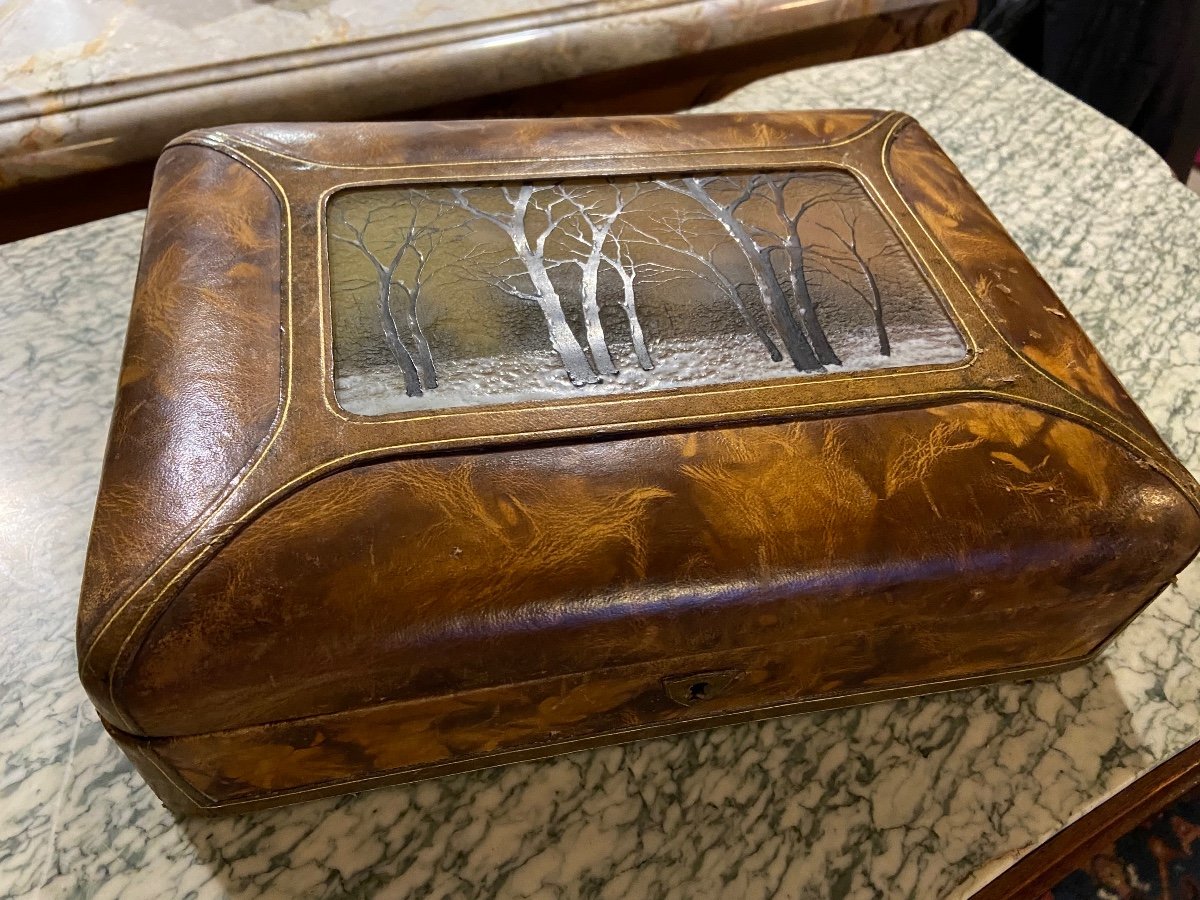 Boîte Coffret Bonbon Daum Nancy Cuir Gainé Maison Boissier-photo-2