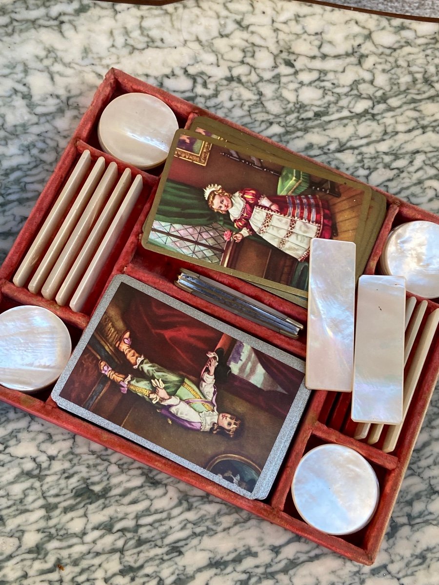 Boulle Marquetry Games Box Ep Napoleon III Mother Of Pearl Gilt Bronze-photo-3
