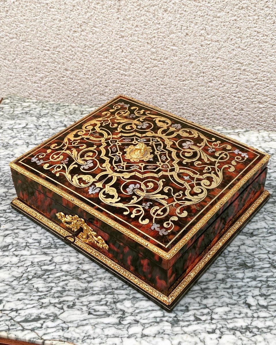 Boulle Marquetry Games Box Ep Napoleon III Mother Of Pearl Gilt Bronze