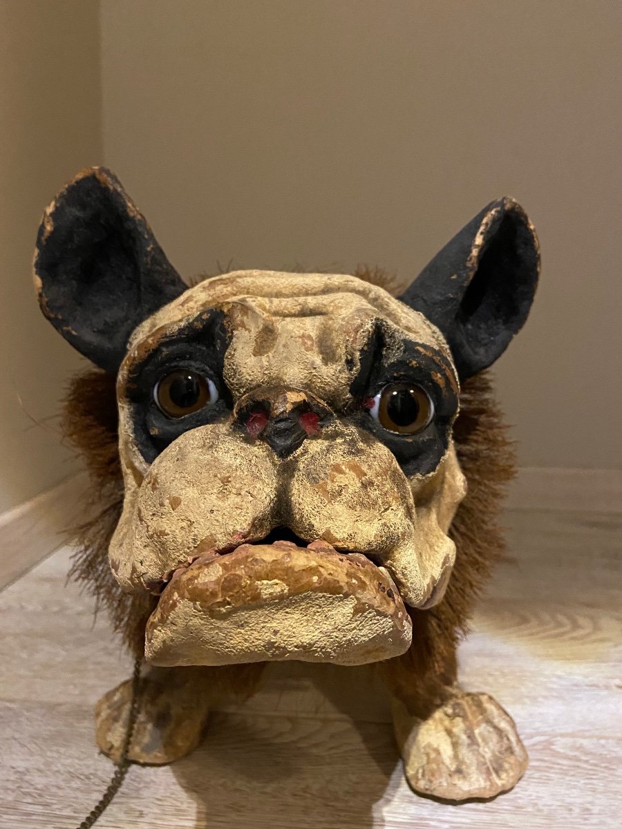Large Barking French Bulldog Pull Along Toy 55cm Circa 1920-photo-3