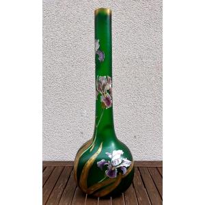 Grand Vase Montjoye / Legras Art Nouveau 65cm Aux Iris Circa 1900