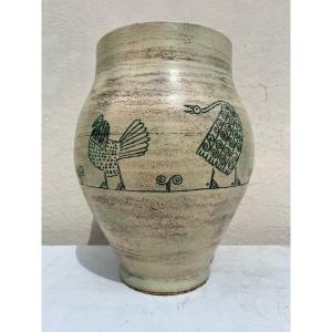 Large And Large Ceramic Vase Fantastic Animals Jacques Blin 1950-1960