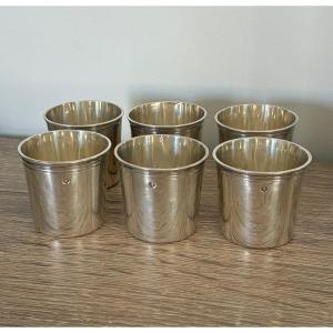 6 Gobelet Verre à Liqueur Argent Massif Empire 1er Coq 