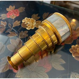 Theater Lorgnette With 6 Sides In Mother-of-pearl And Brass Signed Lerebours 19th Century