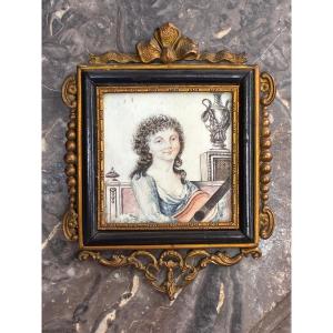 Ivory Miniature: Young Woman With A Guitar; Directoire Period, Late 18th–early 19th Century