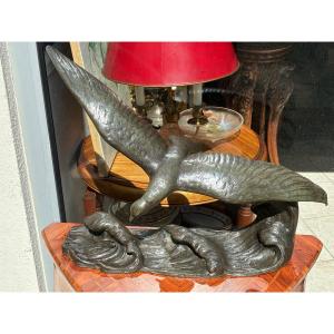 Alexandre Ouline (1918-1940) – Grand Bronze Art Déco “Le Goéland” – 58 cm