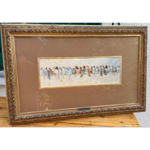 Hector Giacomelli (1822–1904) – “flock Of Birds” – Large Signed 19th-century Watercolor