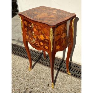 19th-century Louis XV-style Coffee Table With Floral Marquetry, Writing Desk, And Gilded Bronze Accents