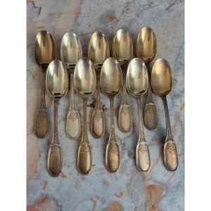 10 Solid Silver Vermeil Moka Spoons – Lapparra & Gabriel – Early 20th Century
