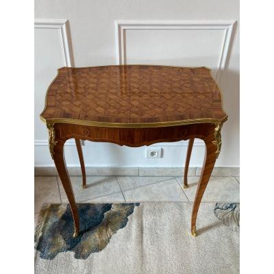 Table A écrire Bureau Marqueterie Louis XV Bois De Rose Bronze Doré