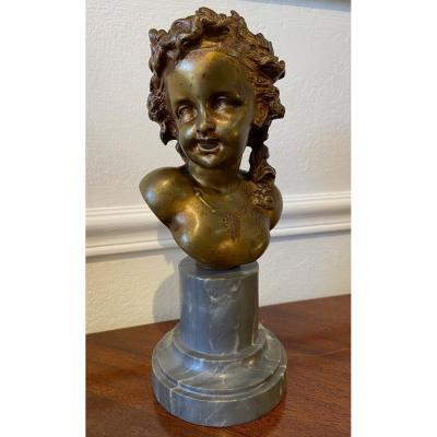 Bronze Bust Signed Clodion Cherub Putti Nineteenth