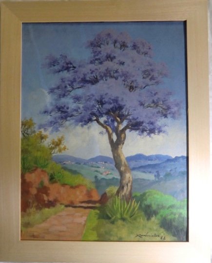 Rambinintsoa Jean (1899-1986) "jacaranda In Madagascar", 1962 Oil On Canvas 53 X 41 Cm