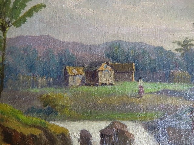 Rambinintsoa Jean (1899-1986) "the Mandraka River", 1936 Oil On Canvas 35 X 50 Cm-photo-3