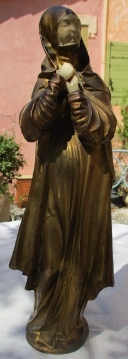 Statuette Chryséléphantine Bronze doré et ivoire  "Femme drapée" 1925 H : 48 cm