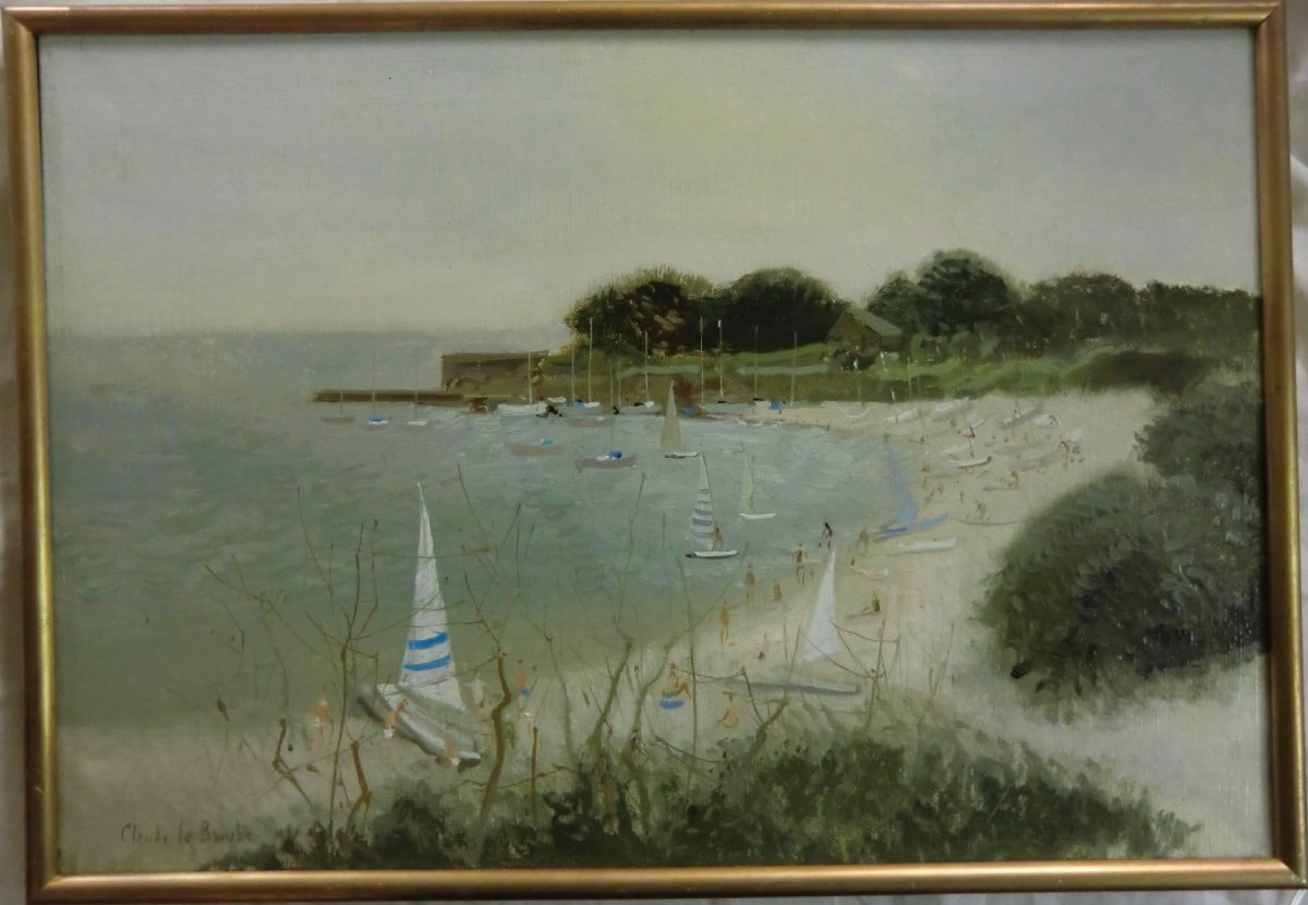 LE BAUBE Claude (1919-2007) "La plage à Priac sur mer" Huile/Toile signée 38 x 55 cm