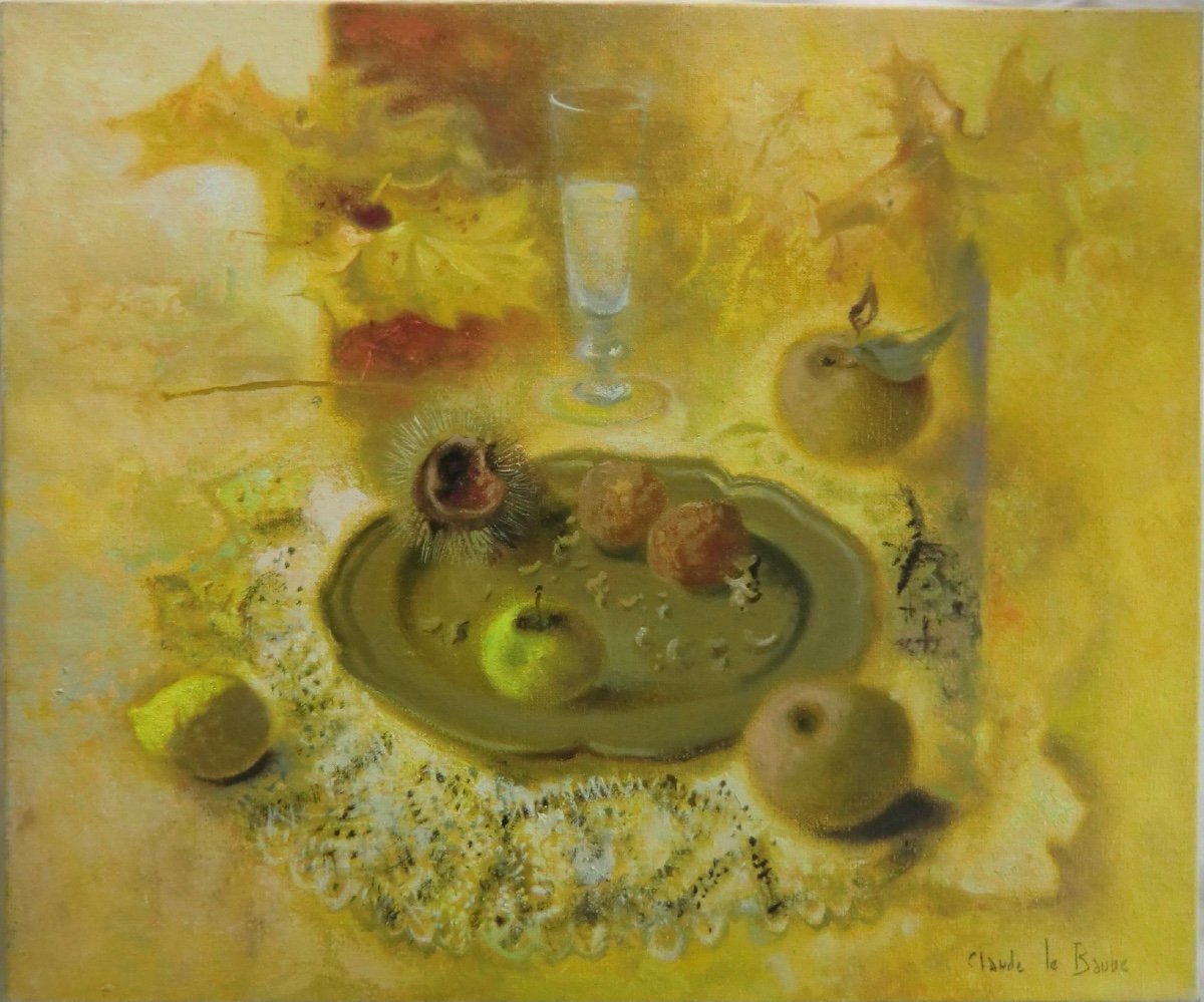 LE BAUBE Claude (1919-2007) "Nature-Morte aux fruits" Huile/Toile signée 46 x 55 cm