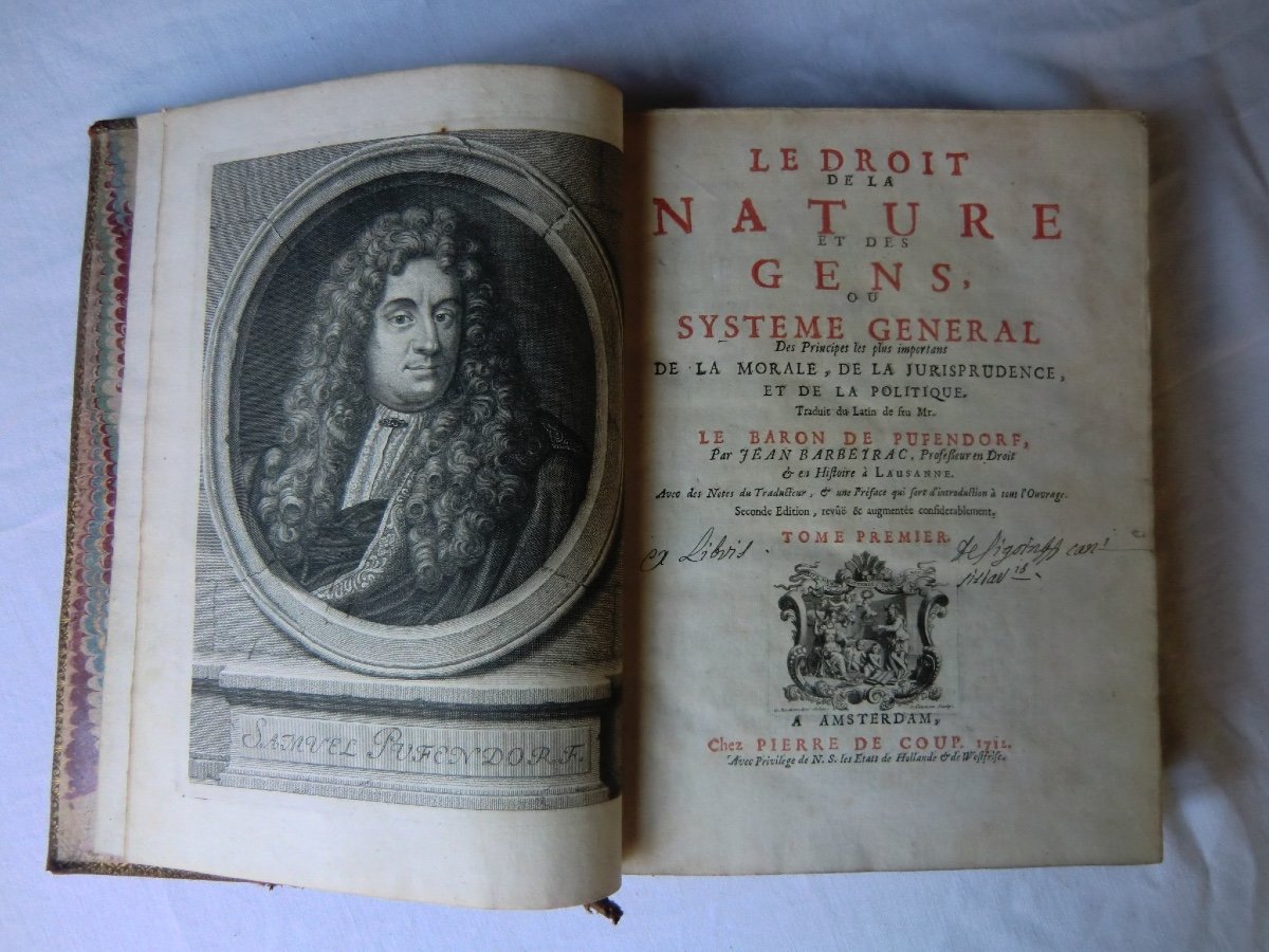 Jean Barbeyrac Baron De Pufendorf "Le Droit de la Nature et des Gens" 1712 2 Volumes In-4-photo-3