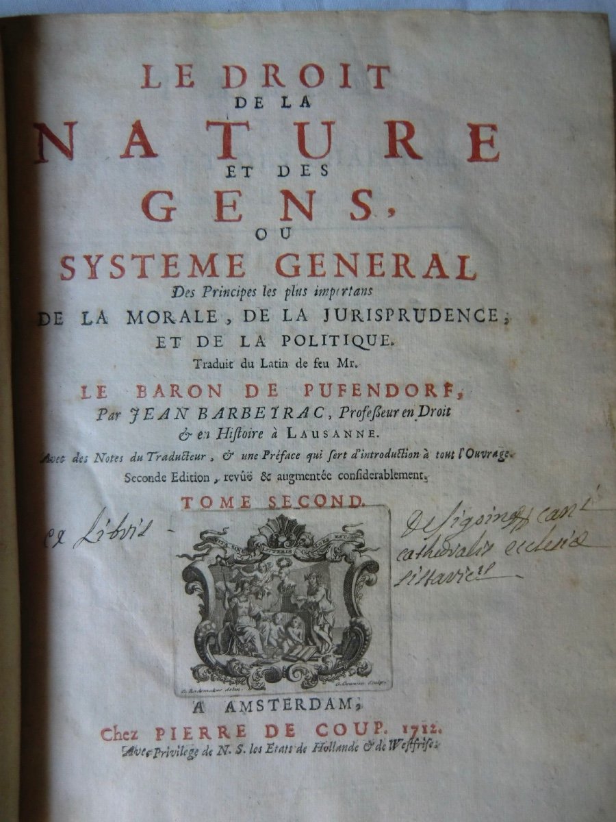 Jean Barbeyrac Baron De Pufendorf "the Law Of Nature And People" 1712 2 Volumes In-4-photo-4