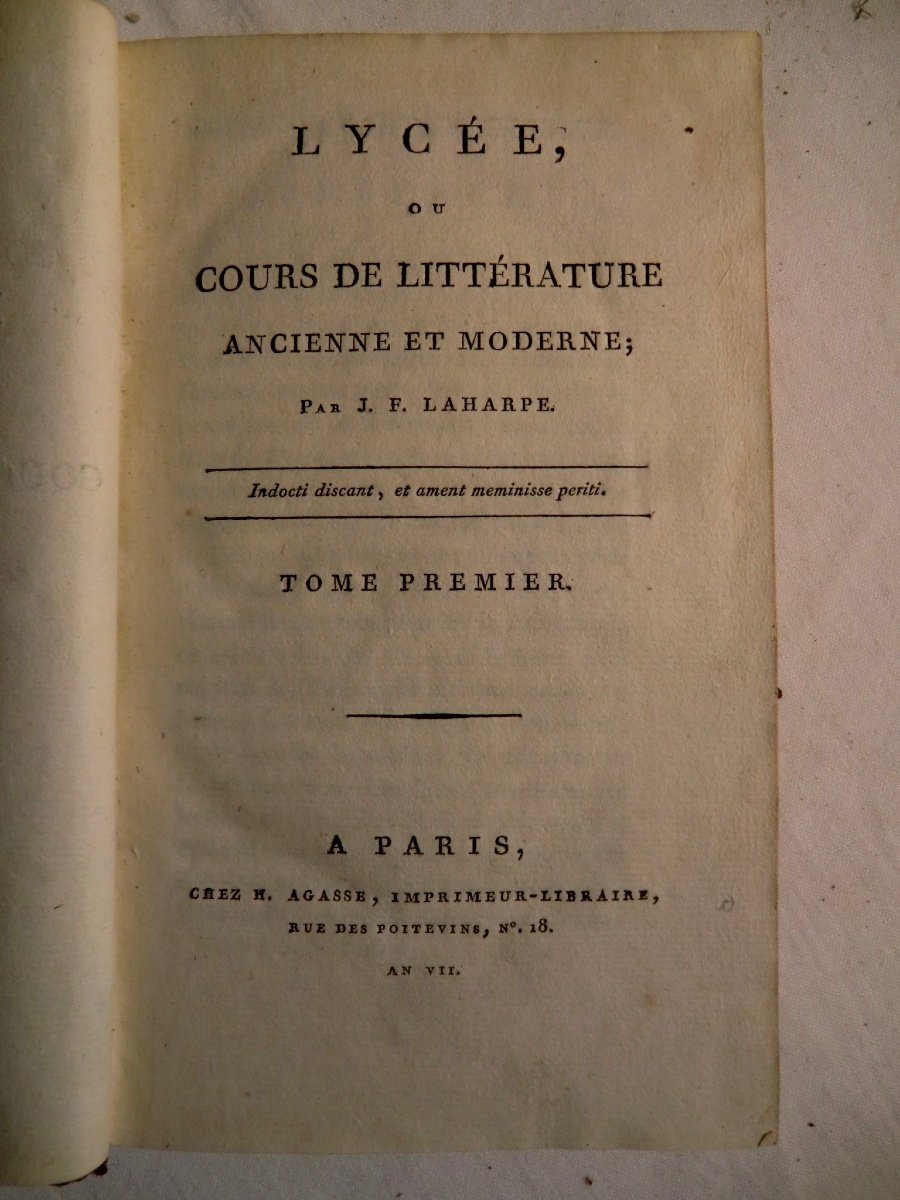 J F Laharpe "Lycée ou Cours Littérature Ancienne Moderne" An VII 1798-1799  16 Volumes In-8-photo-2