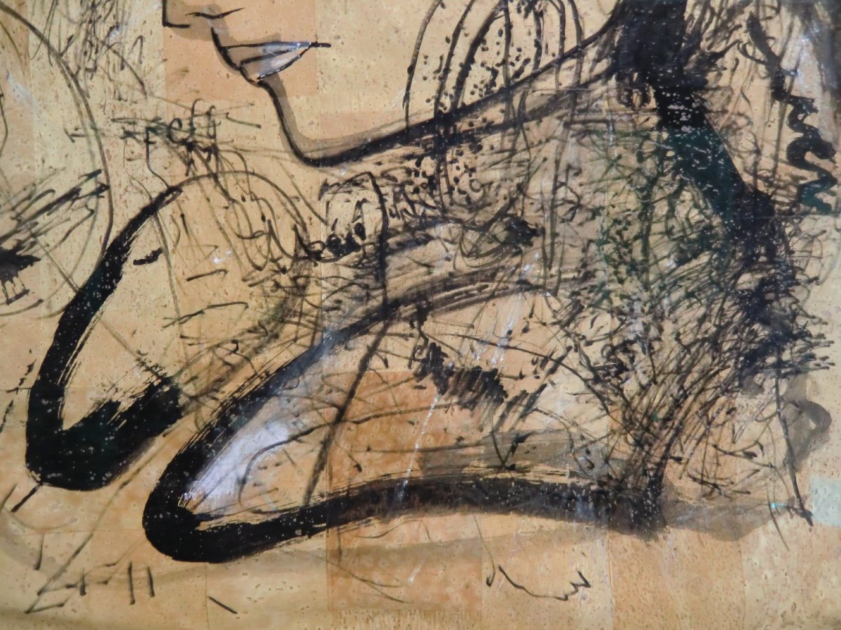 Jamali Né En 1944 "vixen" Peinture Aux Pigments Sur Liège Encadrée 66 X 50 Cm-photo-4