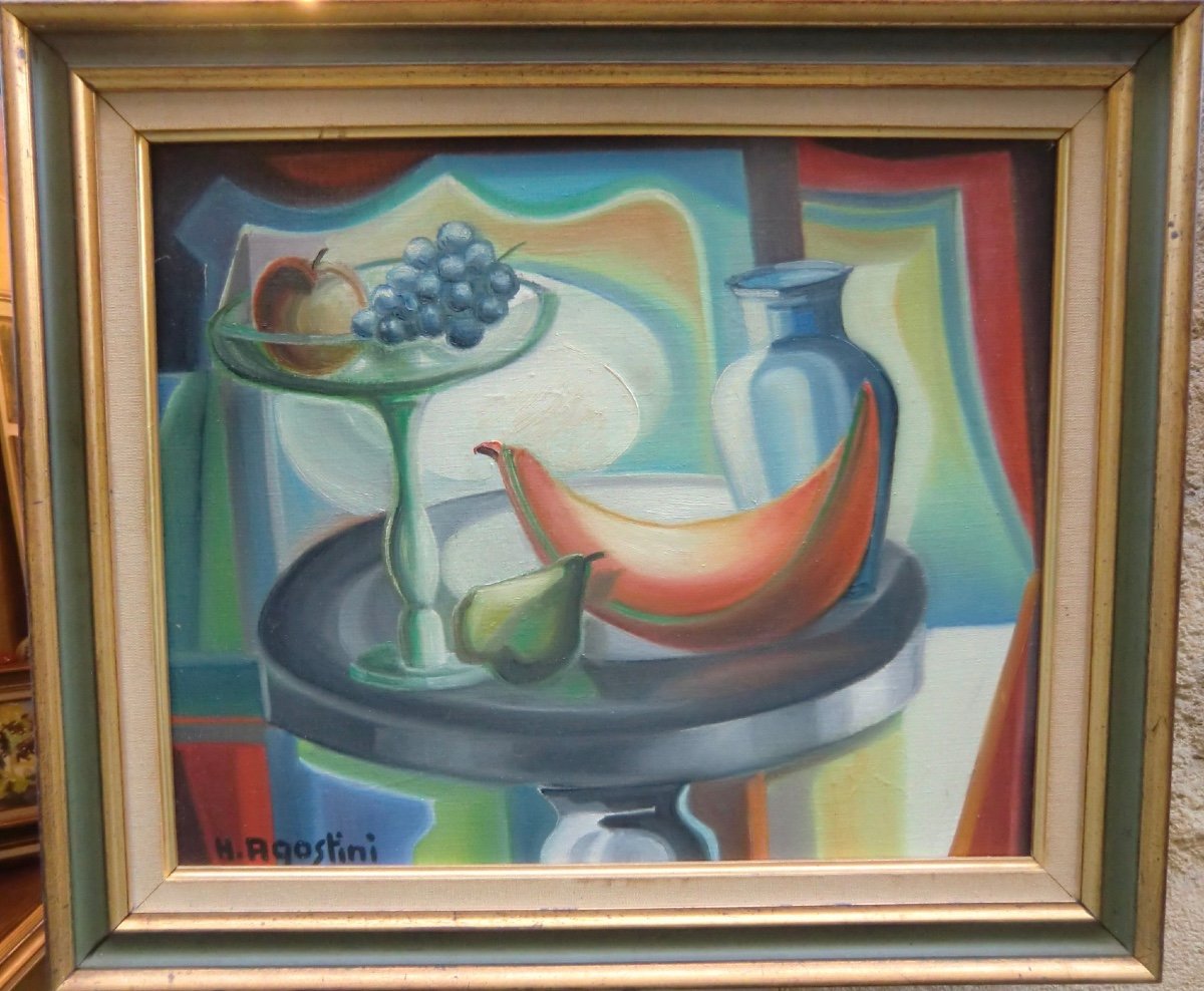 Hubert Agostini "nature-morte", 2004 Oil On Canvas Signed, Dated And Framed 38 X 46 Cm