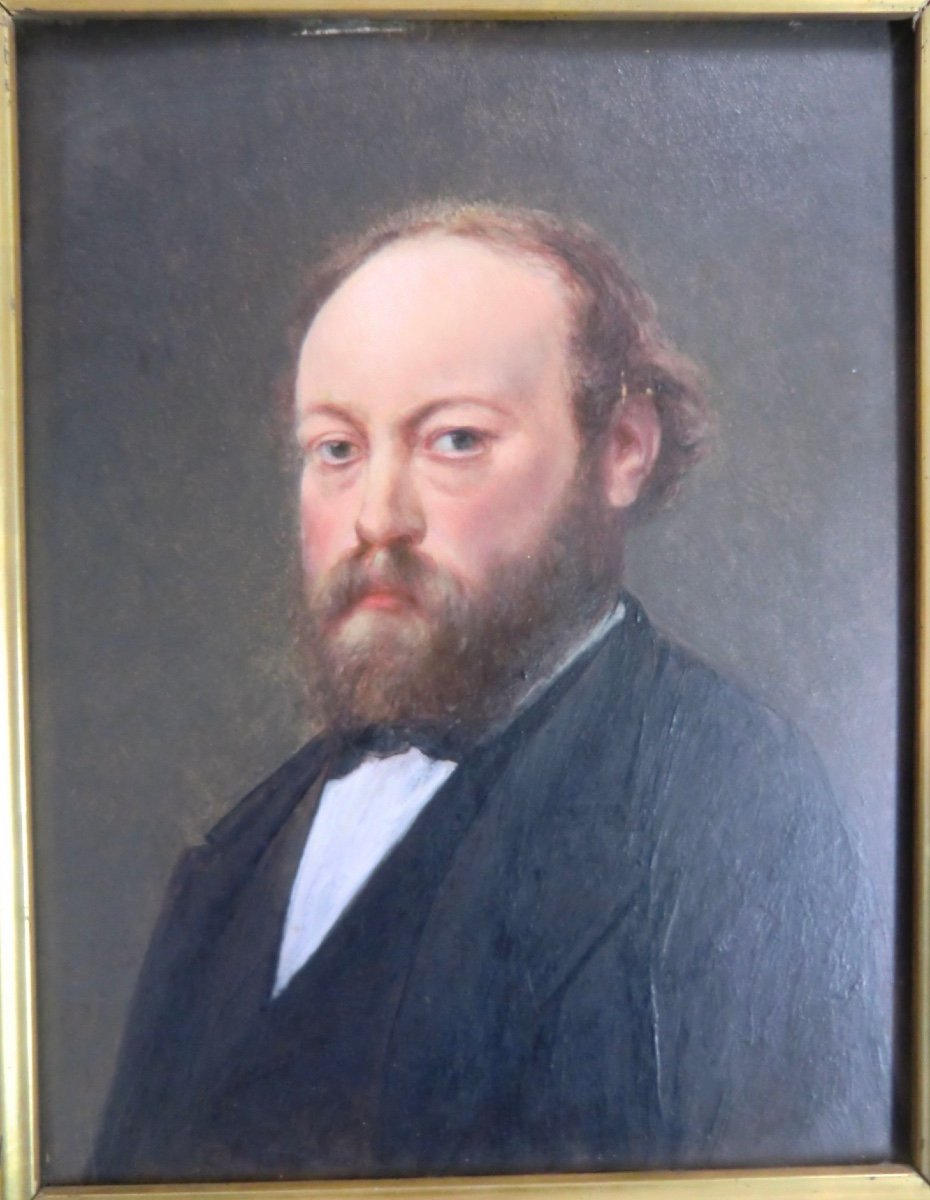 Jules ETEX (1810-1889) "Portrait Frédéric Garrigues", 1871 Huile Sur Panneau 35 X 27 Cm-photo-2