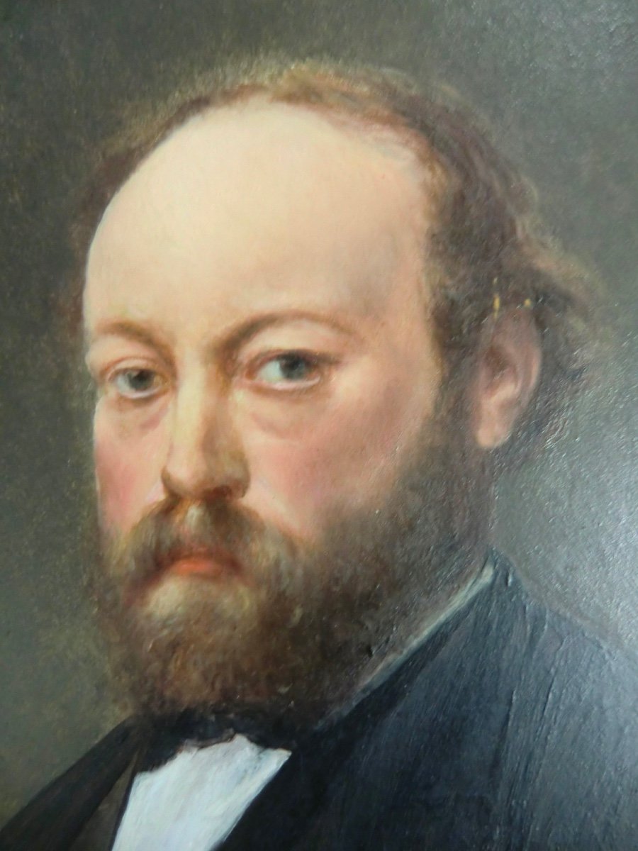 Jules ETEX (1810-1889) "Portrait Frédéric Garrigues", 1871 Huile Sur Panneau 35 X 27 Cm-photo-3