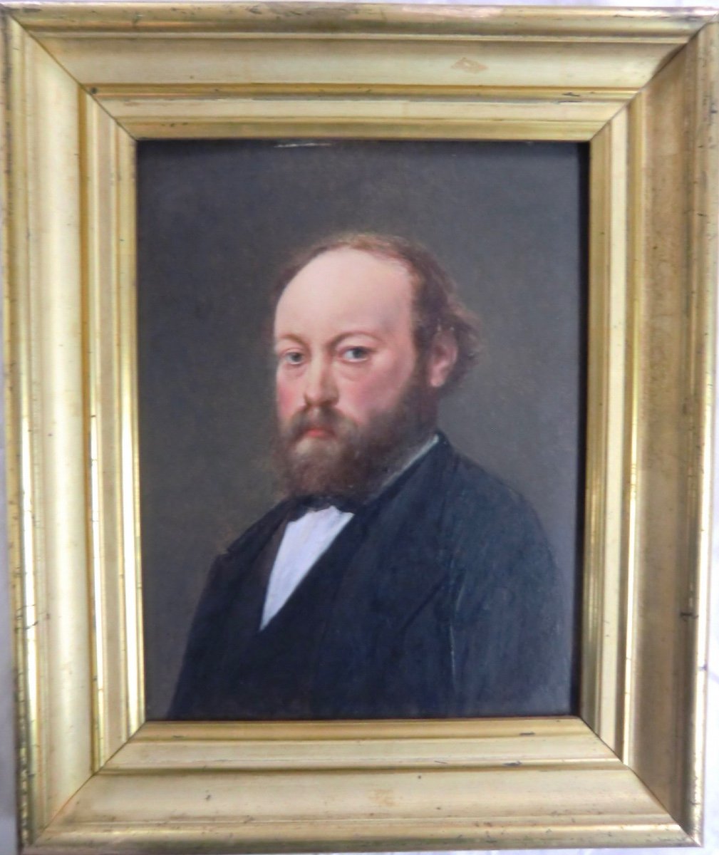 Jules ETEX (1810-1889) "Portrait Frédéric Garrigues", 1871 Huile Sur Panneau 35 X 27 Cm