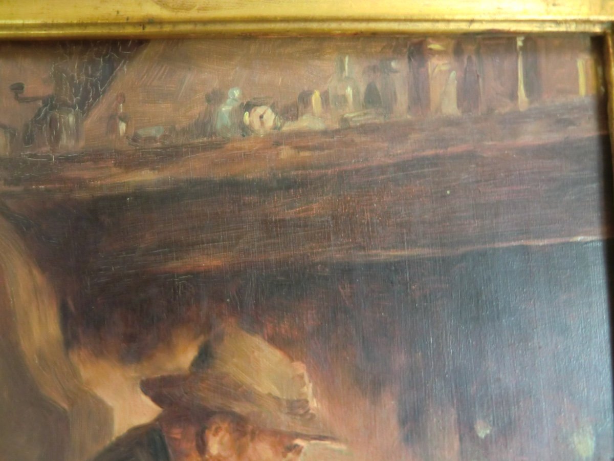 MILON Joseph (1868-1947) "  Vieux Paysan Devant La Cheminée", 1908 Huile Sur Panneau 33 X 24 Cm-photo-2