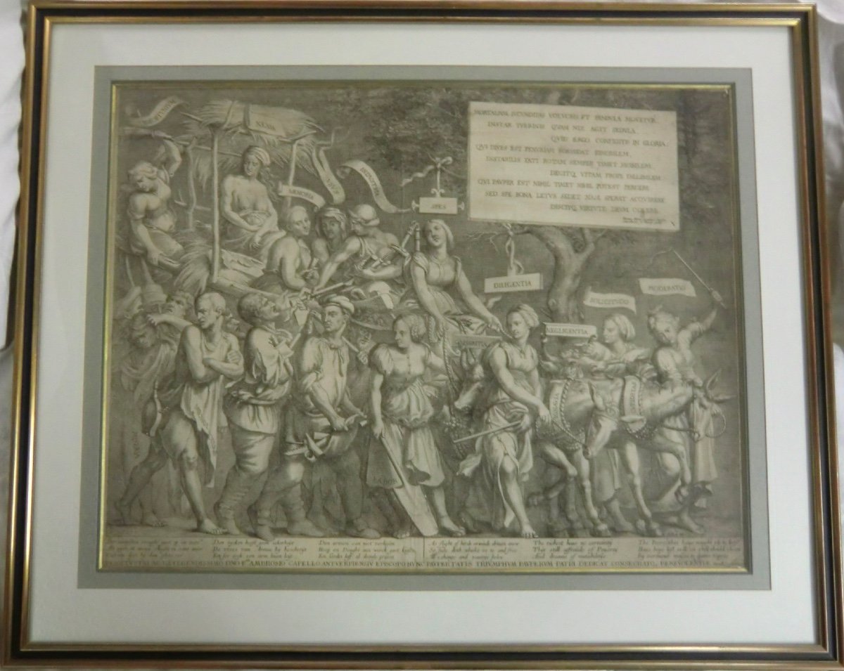VORSTERMAN Lucas (1595-1675) "Le Triomphe De La Pauvreté" Gravure Burin sur Cuivre 47 X 61 Cm