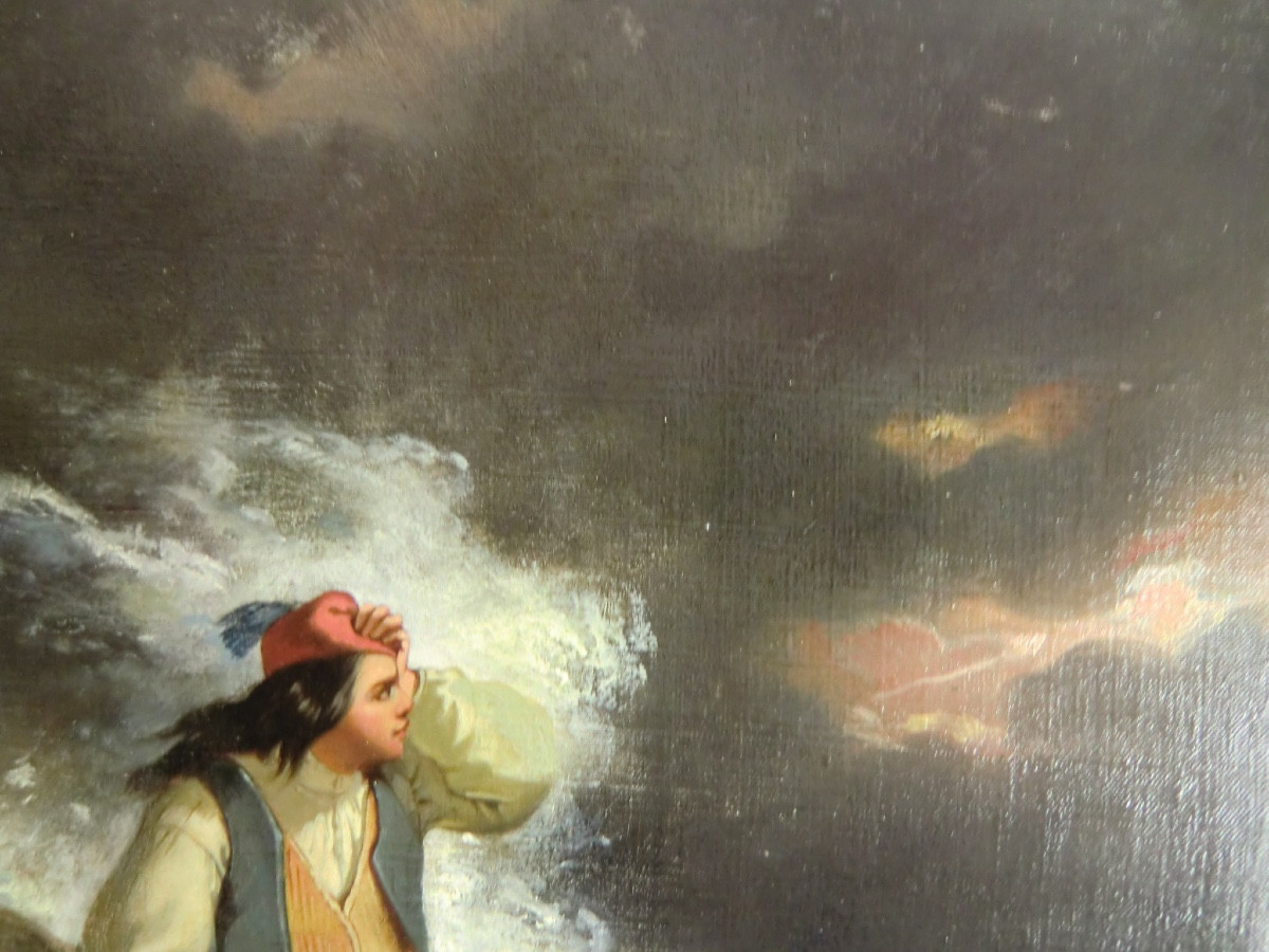 École Française "Après la tempête", Époque XIX ème siècle Huile sur toile encadrée 40 x 32,5 cm-photo-2