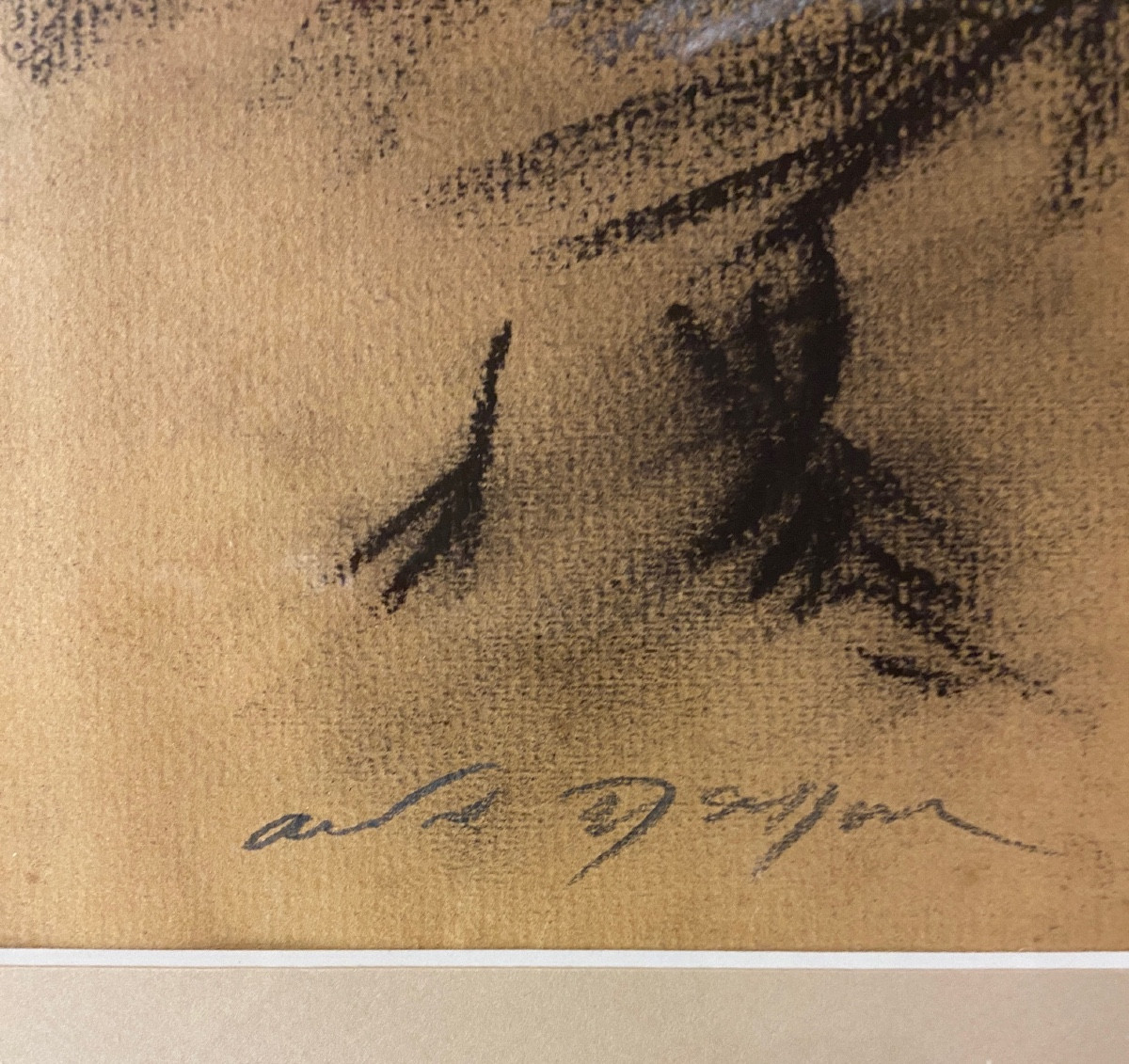 MASSON André (1896-1987) "Vol de perdrix" 1952 Pastel sur papier ocre signé 63 x 48,5 cm-photo-3