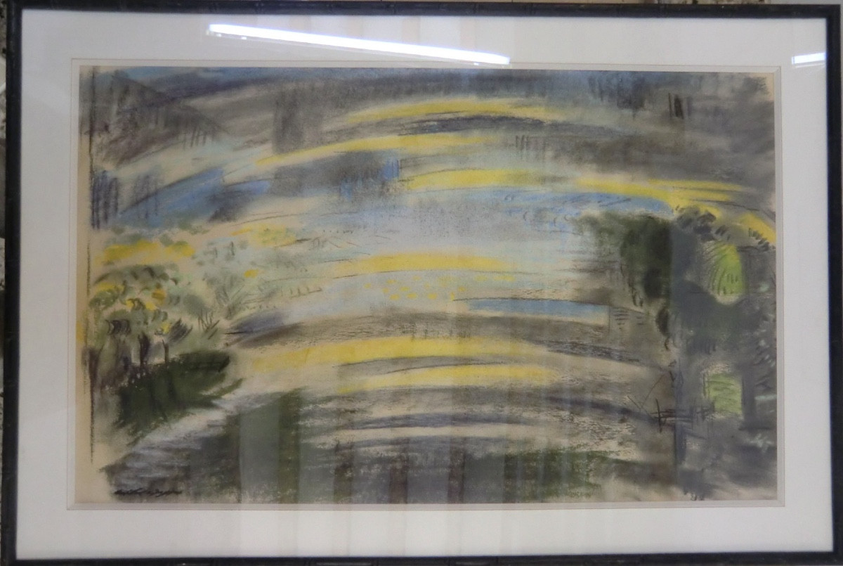 MASSON André (1896-1987) "Rivière le soir" 1950 Pastel sur papier  signé 40 x 64 cm