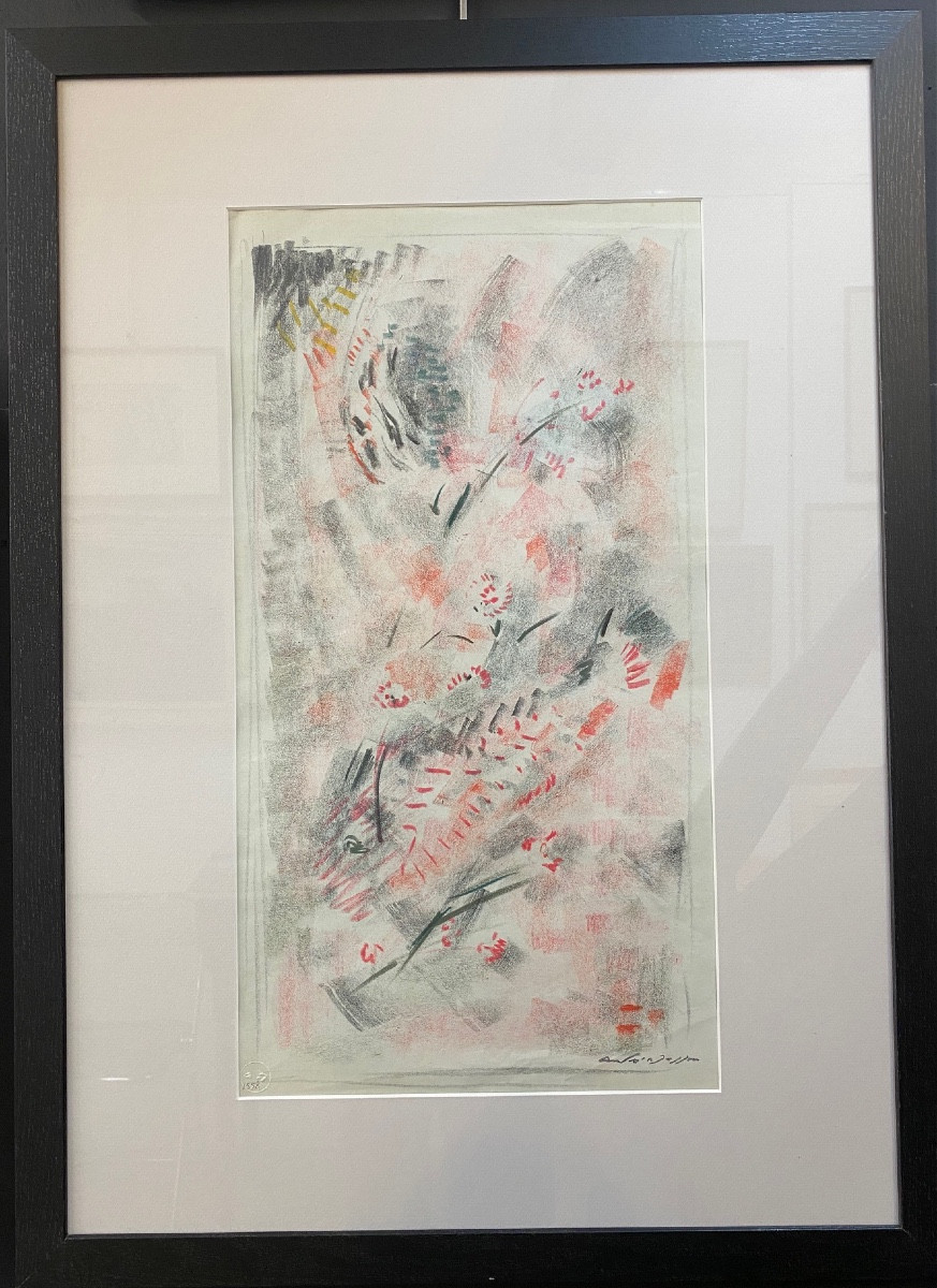 André Masson (1896-1987) "fish And Spurge" 1951 Pastel On Paper 54.5 X 30 Cm