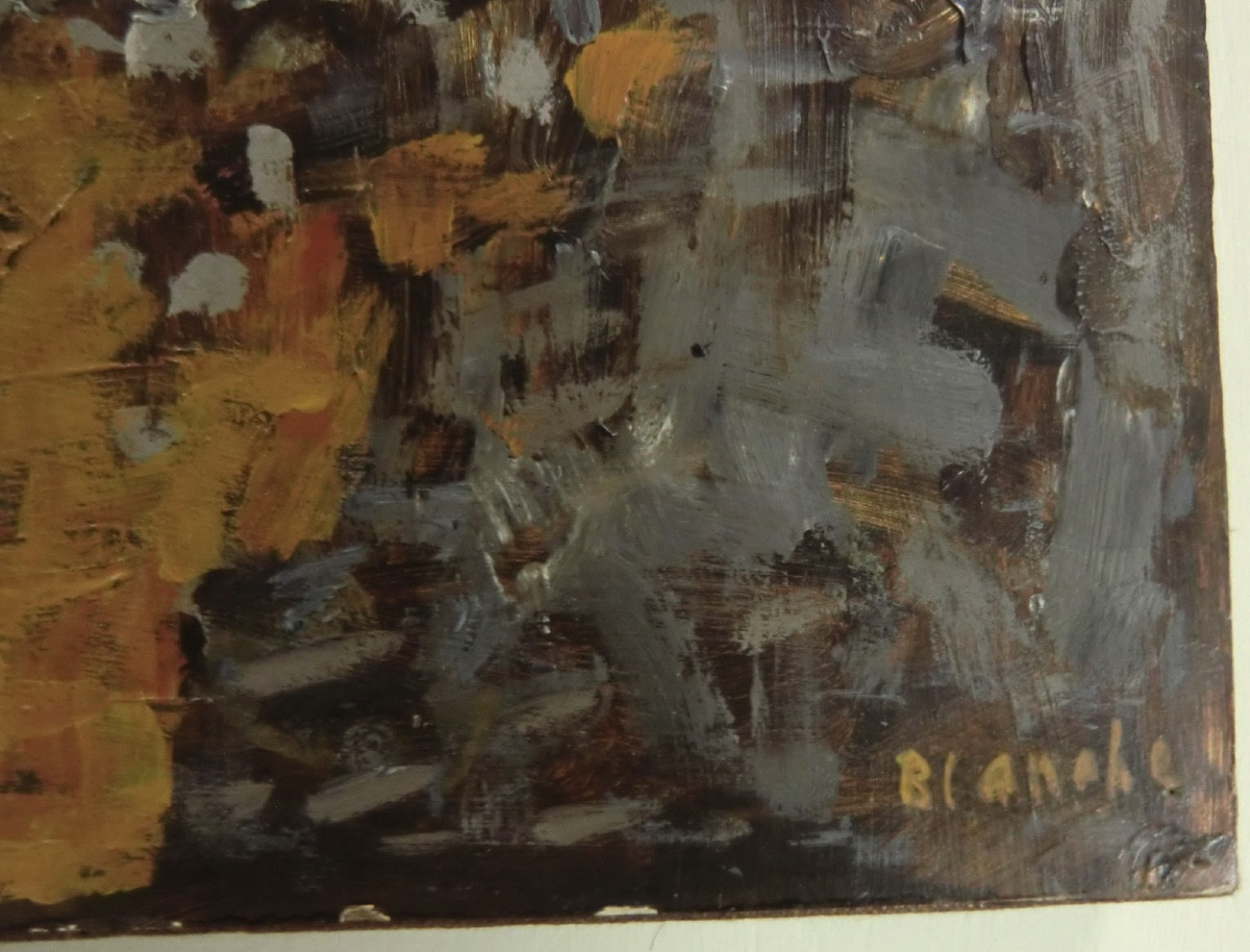 BLANCHE Jean-Pierre " Automne V " Huile/carton marouflée/toile signée encadrée 37 x 37 cm-photo-2