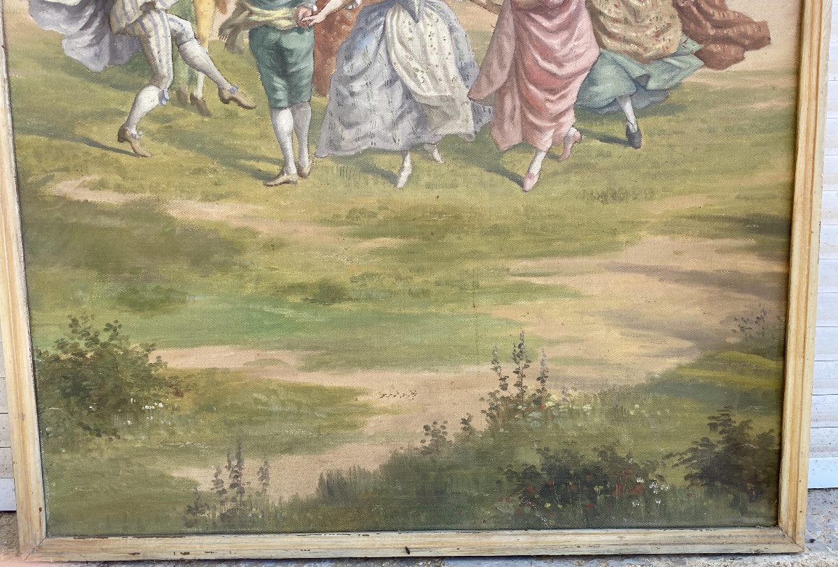 Three Large Paintings In The French School Style, "figures In A Park," 20th Century, Oil On Canvas -photo-8