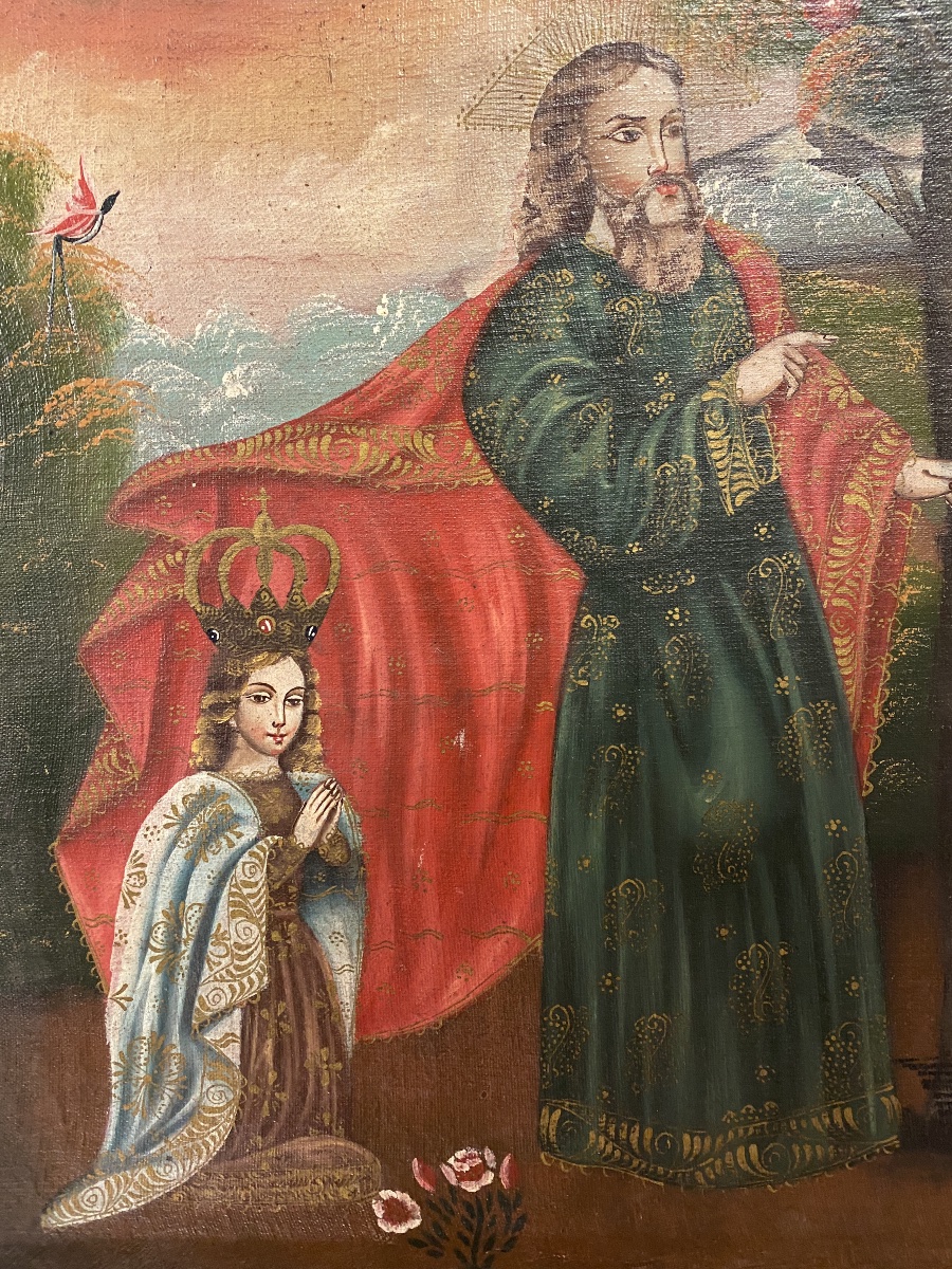 ÉCOLE de CUZCO " Adam et Ève " Époque Fin XIX ème-Début XX ème Huile sur toile 42 x 57 cm-photo-3