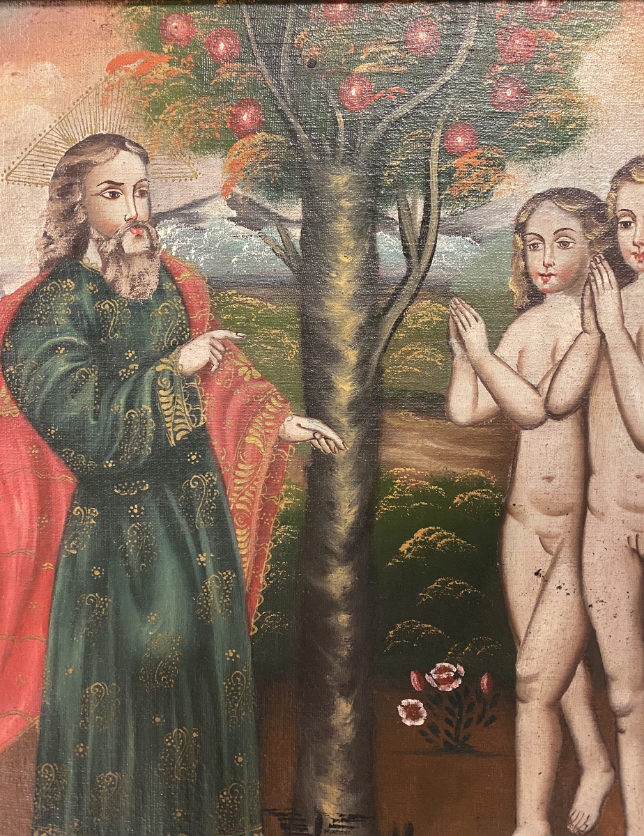 ÉCOLE de CUZCO " Adam et Ève " Époque Fin XIX ème-Début XX ème Huile sur toile 42 x 57 cm-photo-4