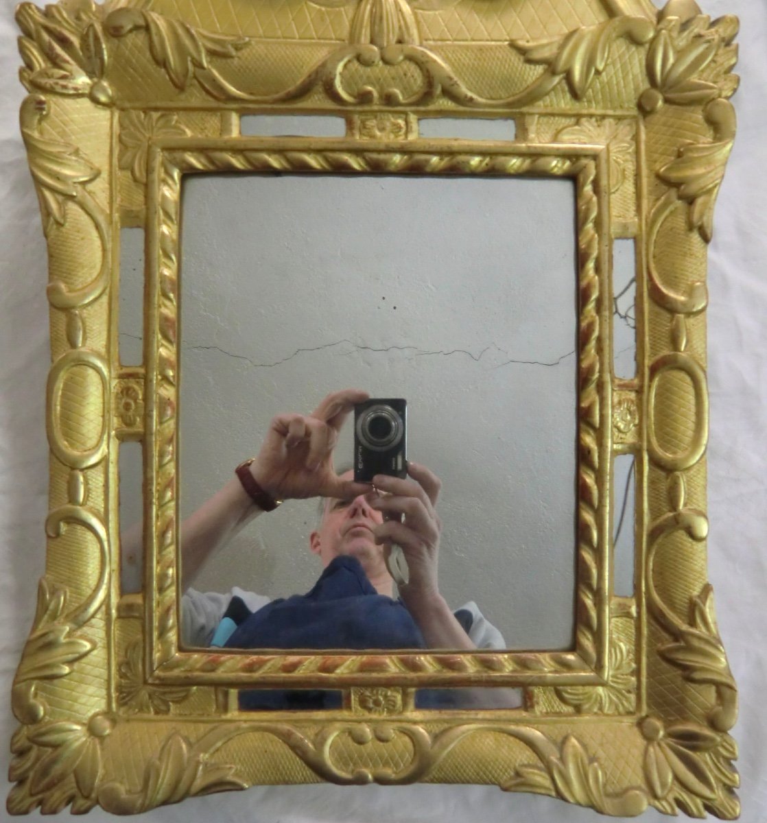 MIROIR Fronton Bois Doré Époque XIX ème Style Régence XV 69,5 x 39,5 Cm-photo-2