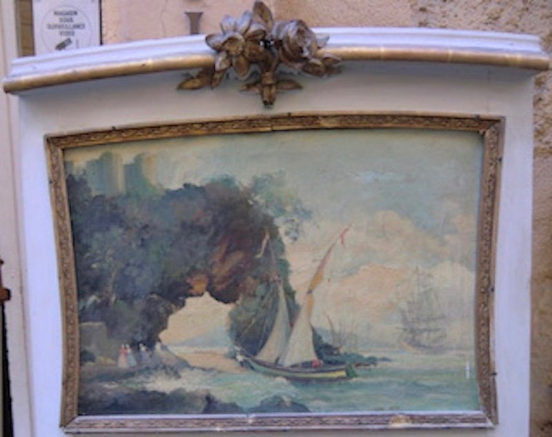 TRUMEAU de Cheminée époque 1900 Peinture Marine Et Miroir 1,52 M X 66 Cm-photo-2