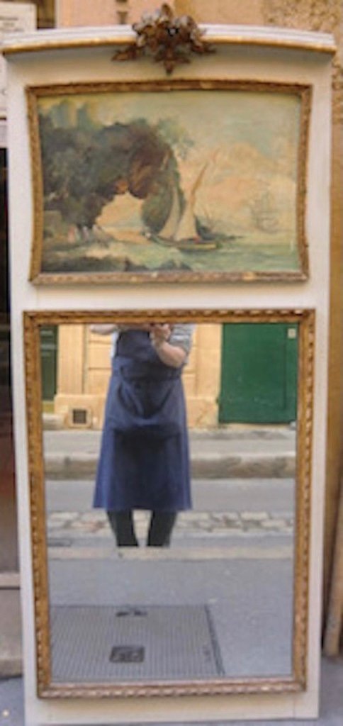 TRUMEAU de Cheminée époque 1900 Peinture Marine Et Miroir 1,52 M X 66 Cm