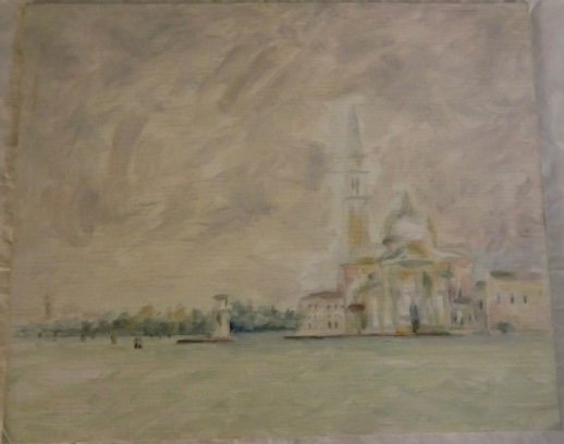 François DE ASIS, Né En 1935 "Venise, San Giorgio", 1980 Huile sur carton toile 38 x 46 cm