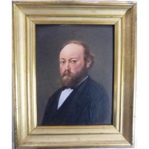 Jules Etex (1810-1889) "portrait Frédéric Garrigues", 1871 Oil On Panel 35 X 27 Cm