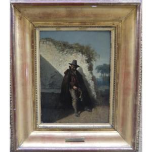 LOUBON Chales-Émile (1809-1863) "Le musicien" Huile sur panneau de bois signée 33 x 23,5 cm