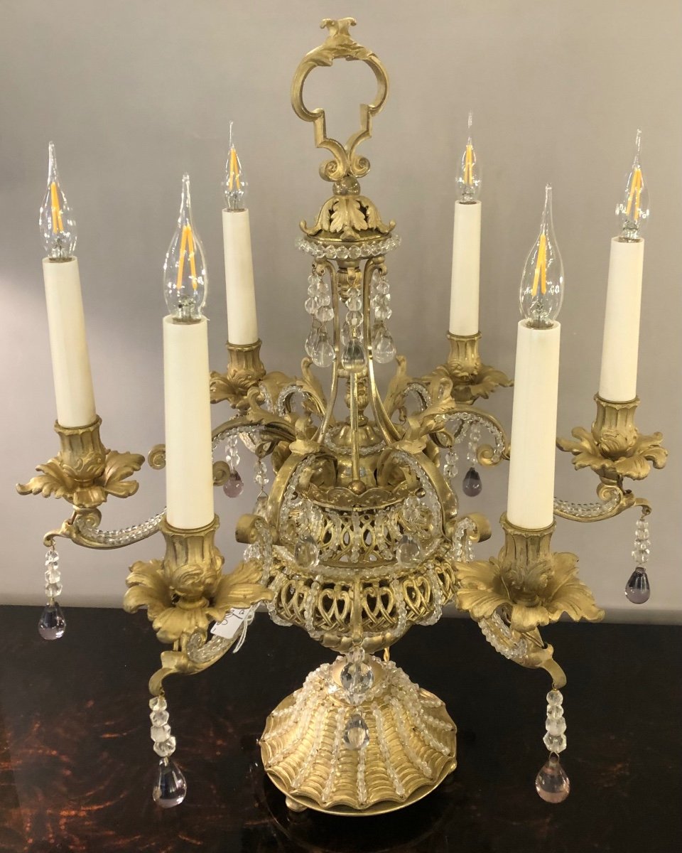 Pair Of Bronze And Crystal Candelabra-photo-2